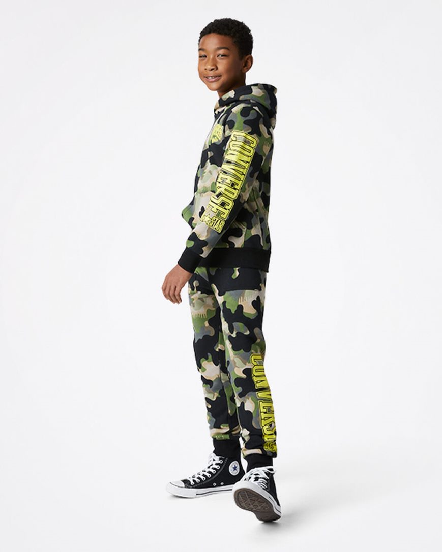 Boys' Converse Camo Pullover Hoodie Olive | AU 9E035W